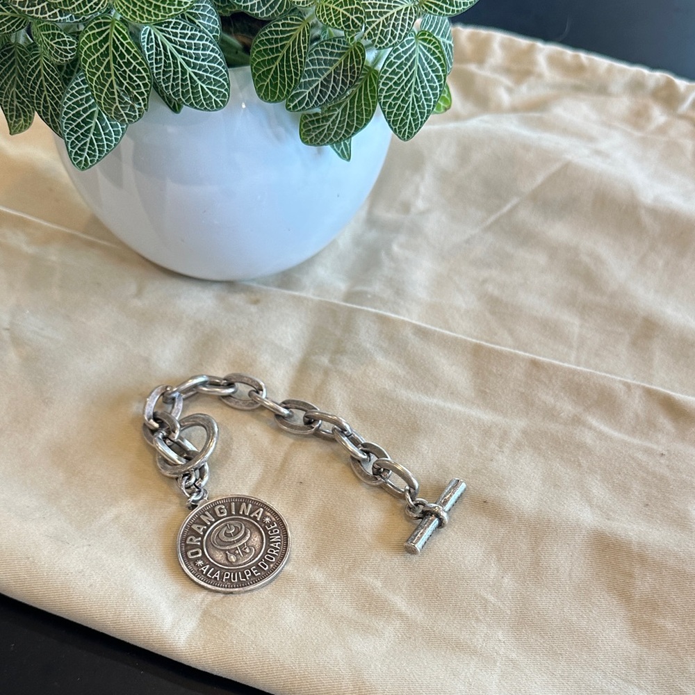 Silver Chain Bracelet with Round Pendant